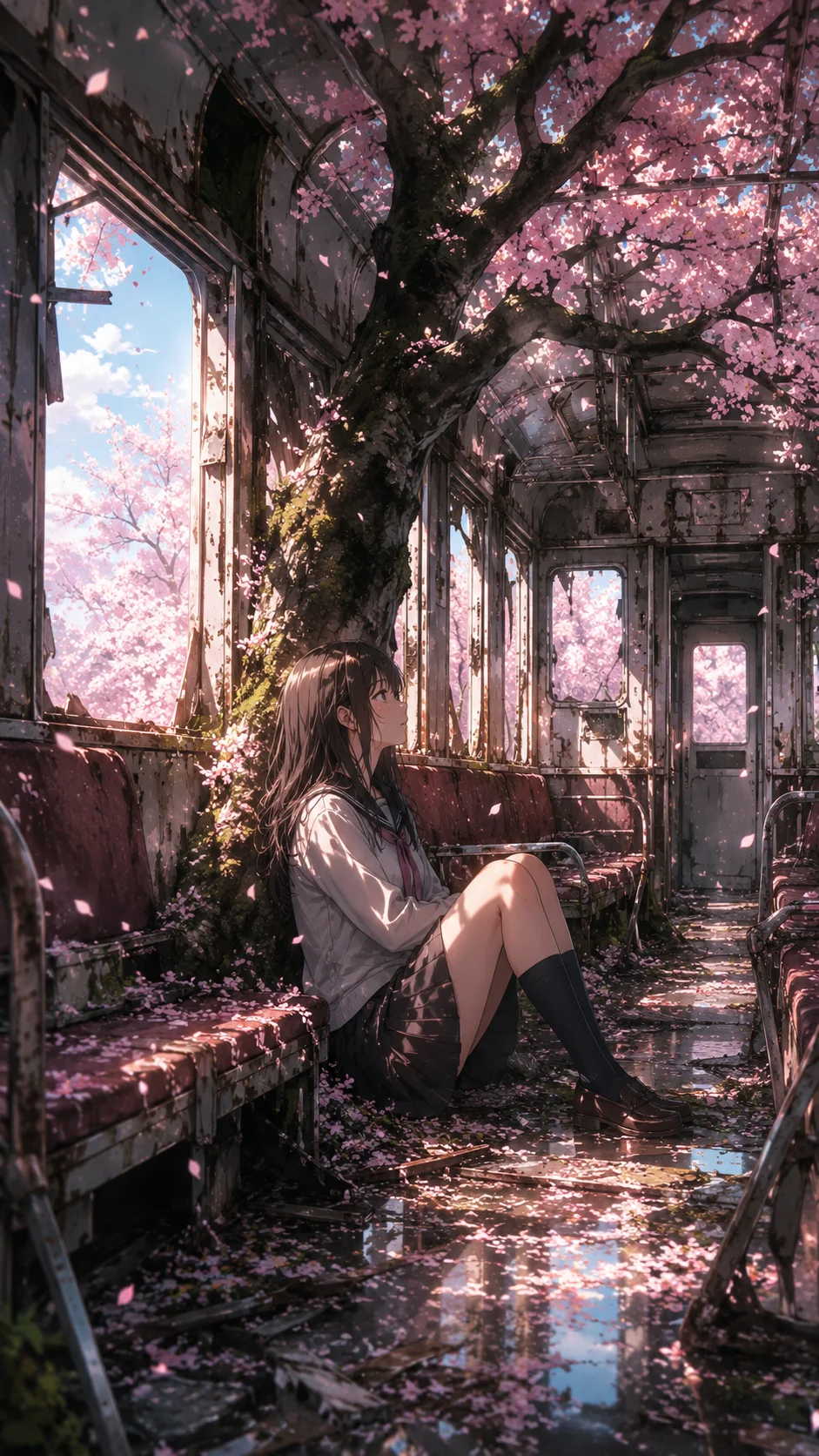 Abandoned Train Sakura Overgrowth