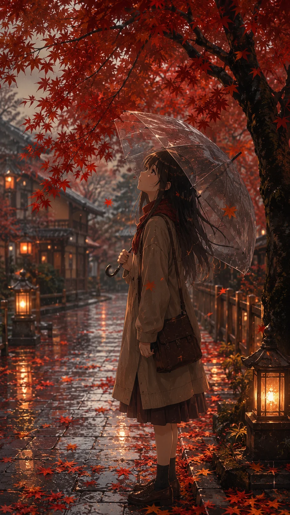 Autumn Maple Umbrella Girl