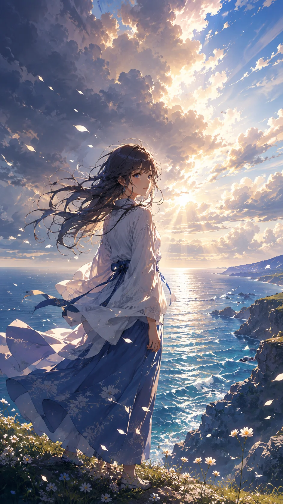 Cliffside Ocean Wind Girl