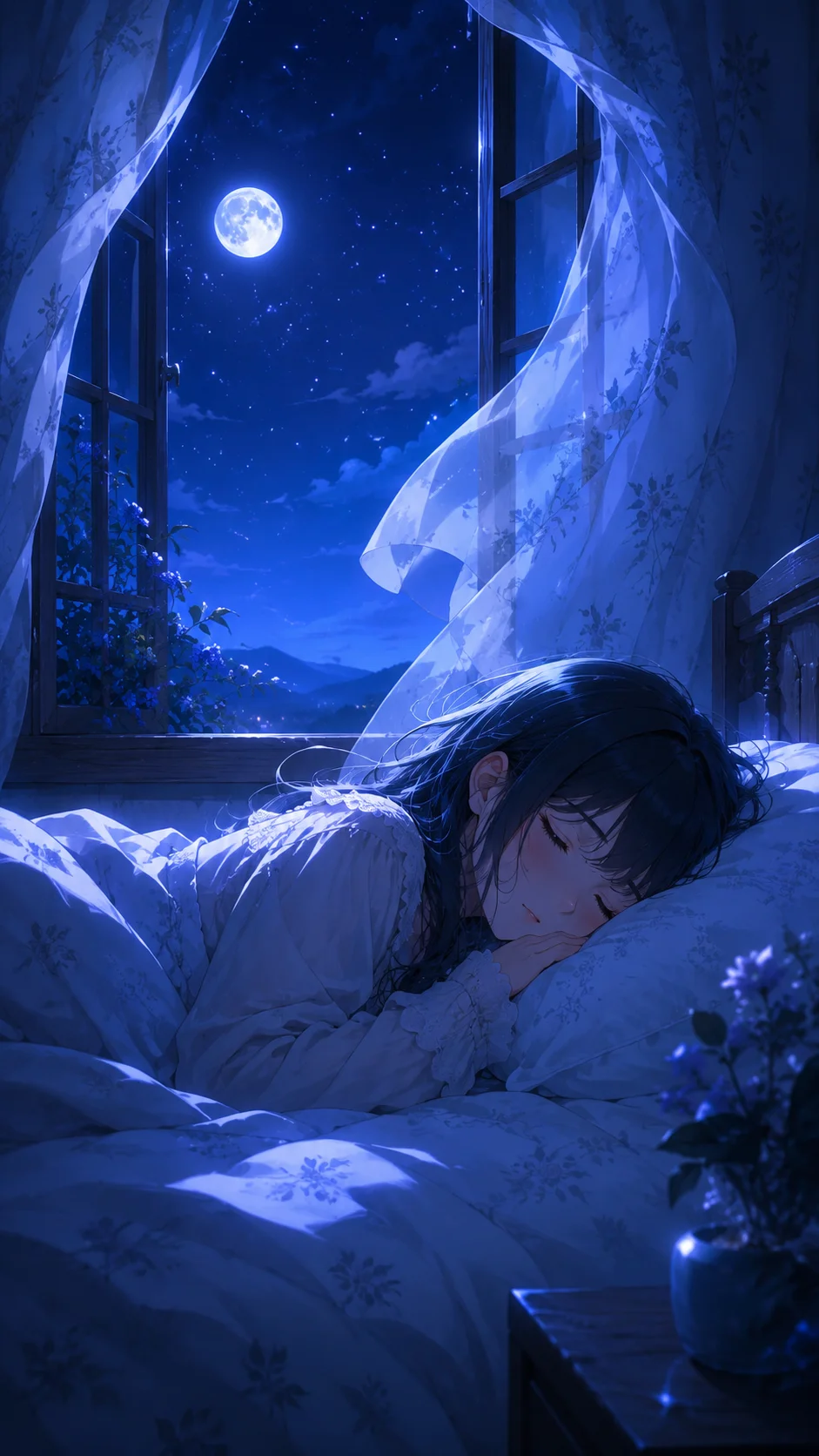 Moonlit Window Sleeping Girl