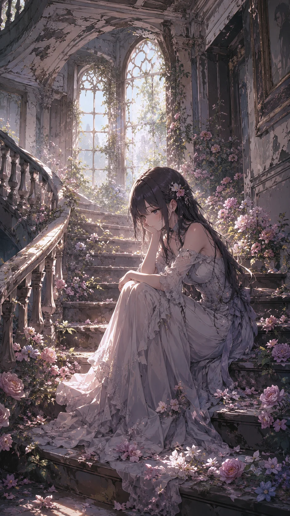 Overgrown Manor Stairs Girl