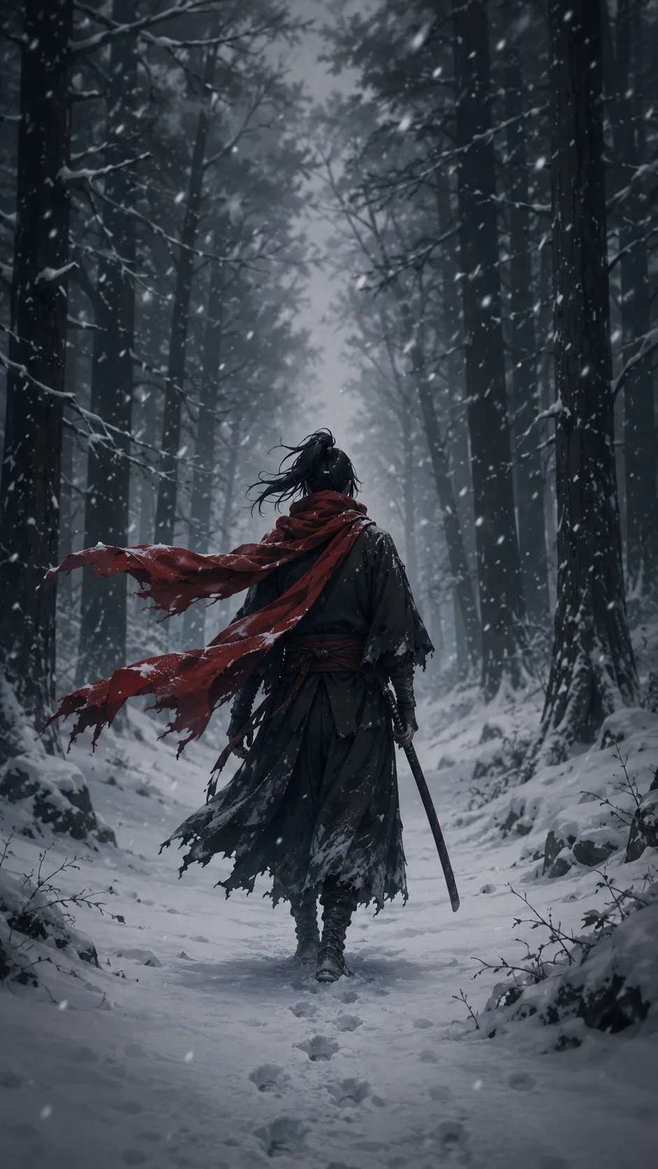 Snow Forest Red Scarf Ronin