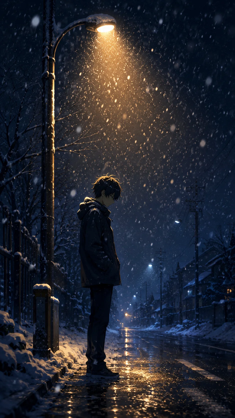 Snowfall Streetlamp Silhouette