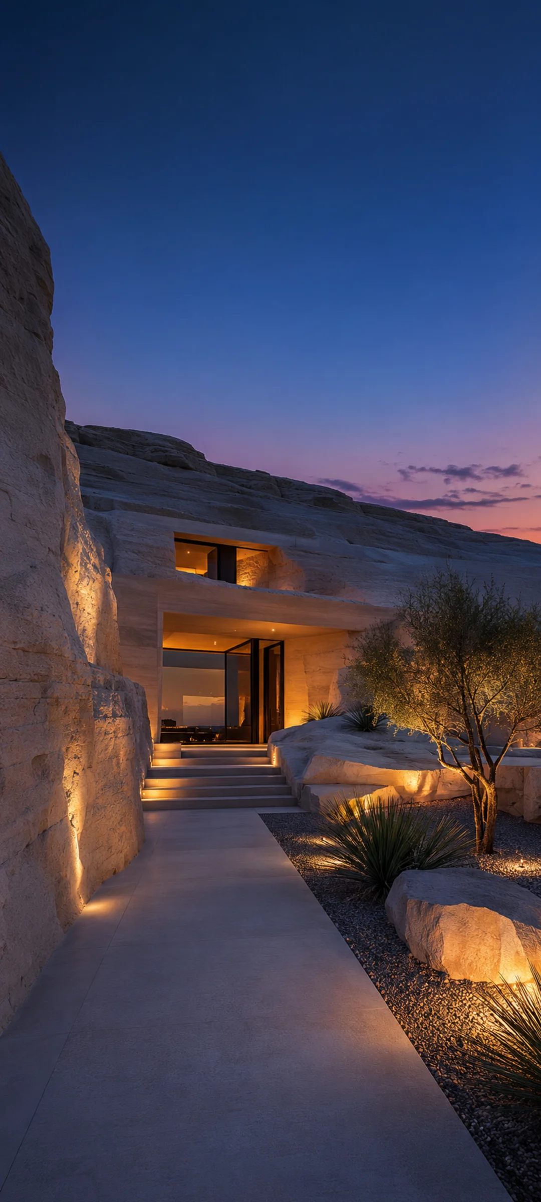 Desert Sandstone House Dusk