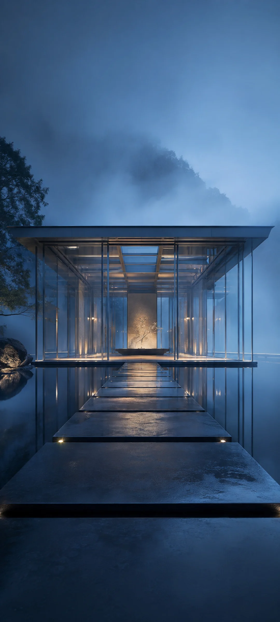 Fog Blue Hour Glass Pavilion
