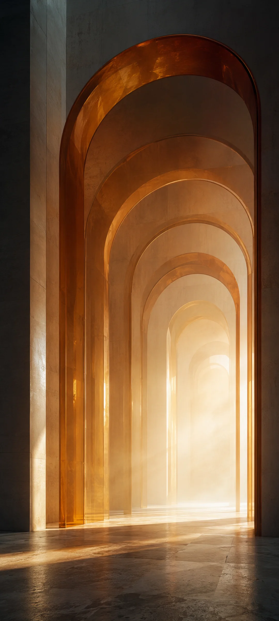 Fog Lit Monumental Amber Arches