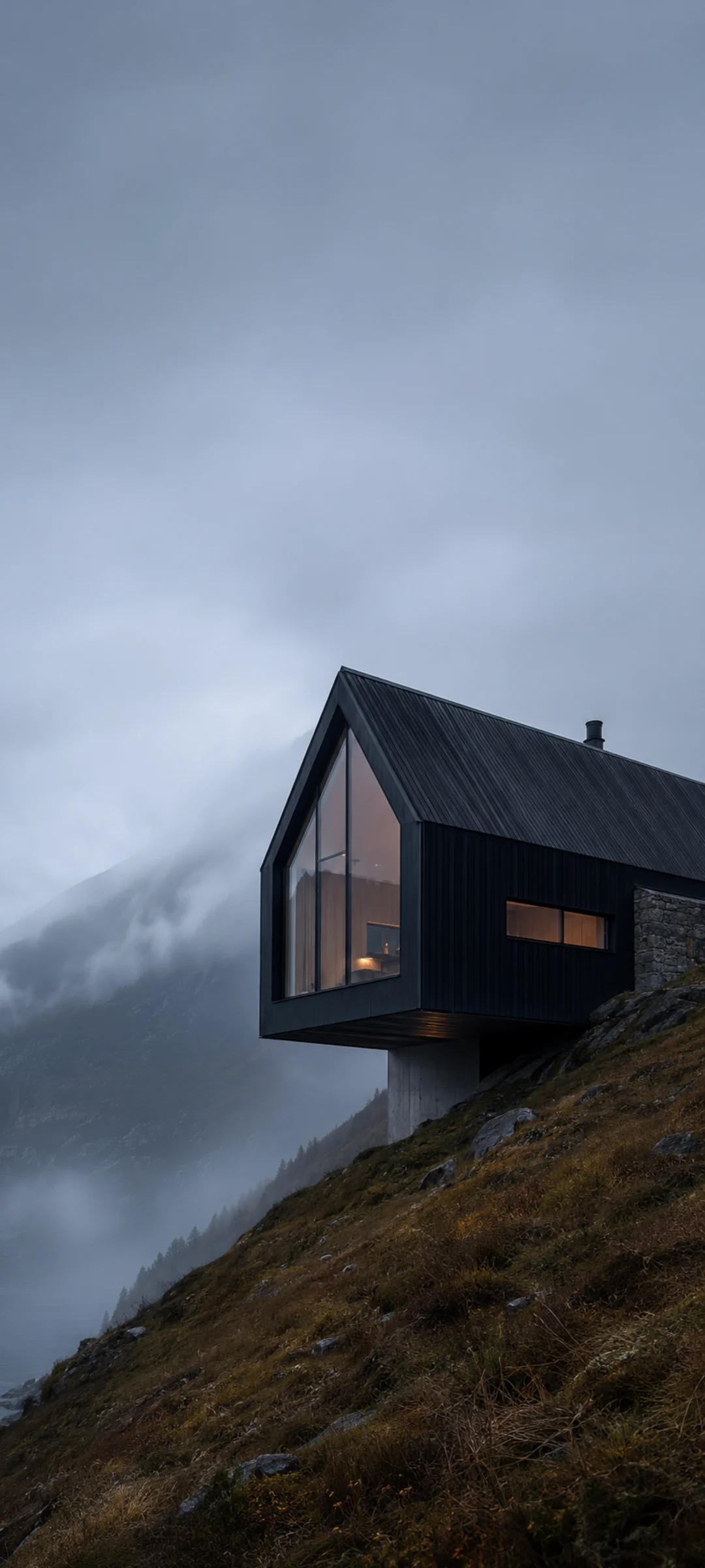 Overcast Cantilevered Timber Cabin