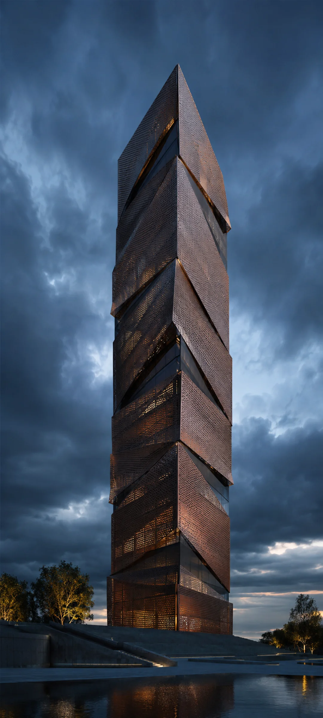 Storm Lit Bronze Tower