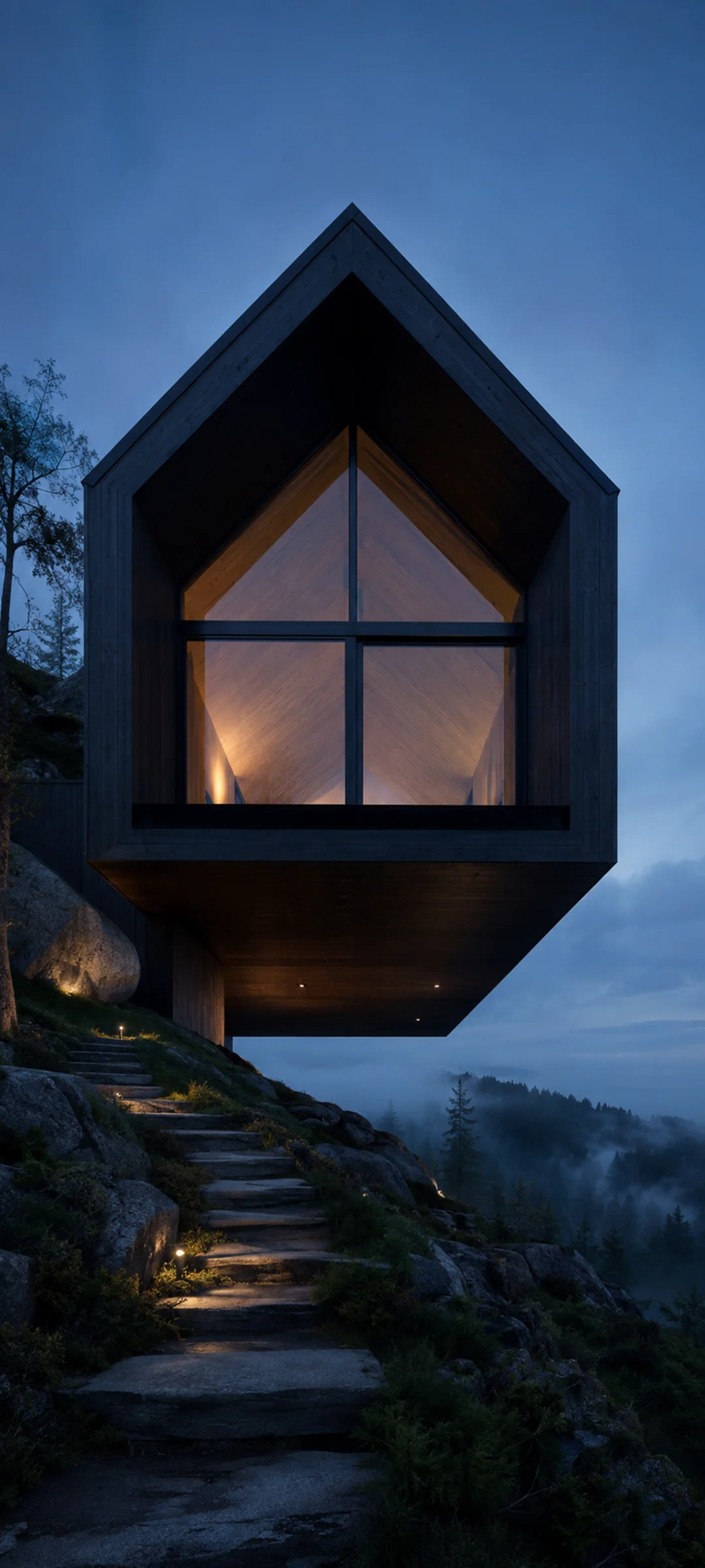 Symmetrical Blue Hour Cabin