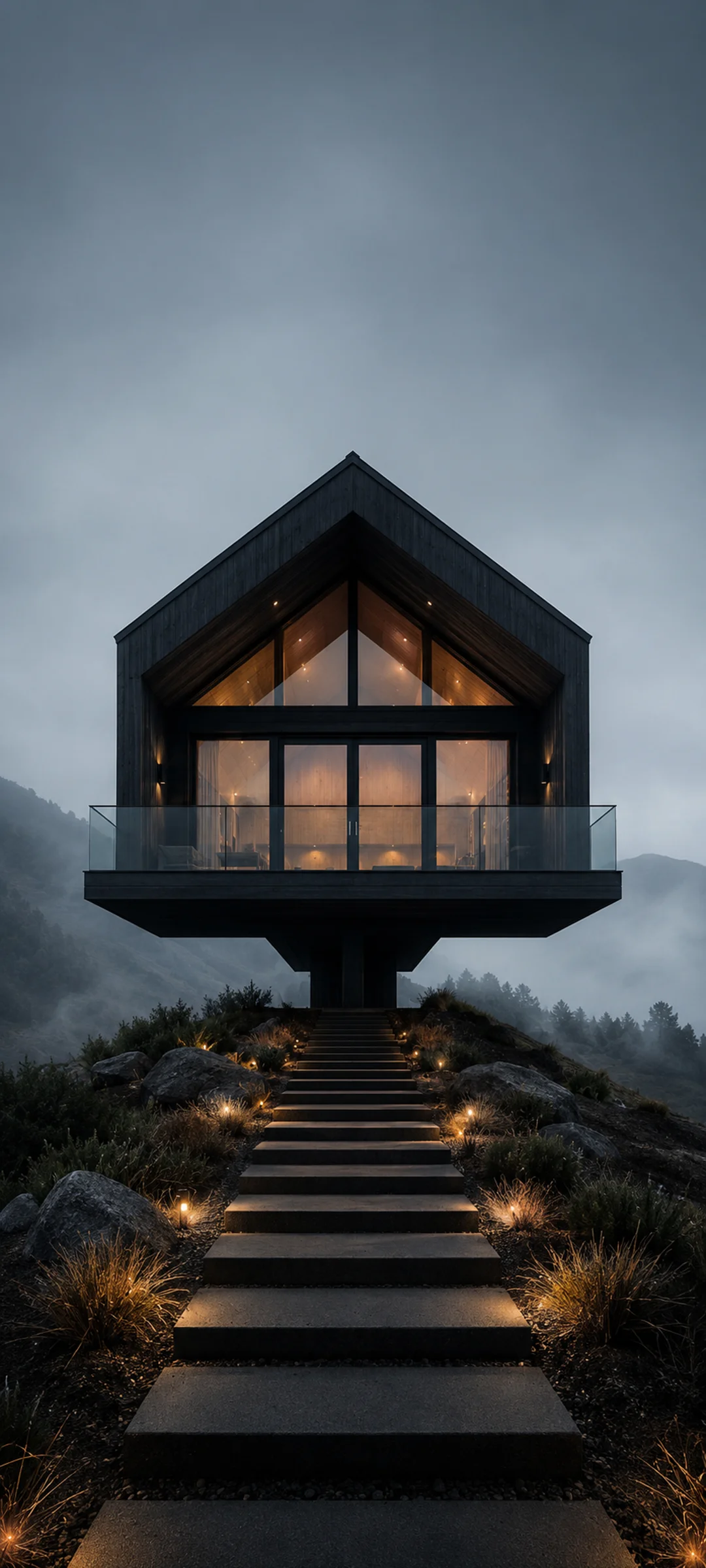Symmetrical Dusk Timber Cabin