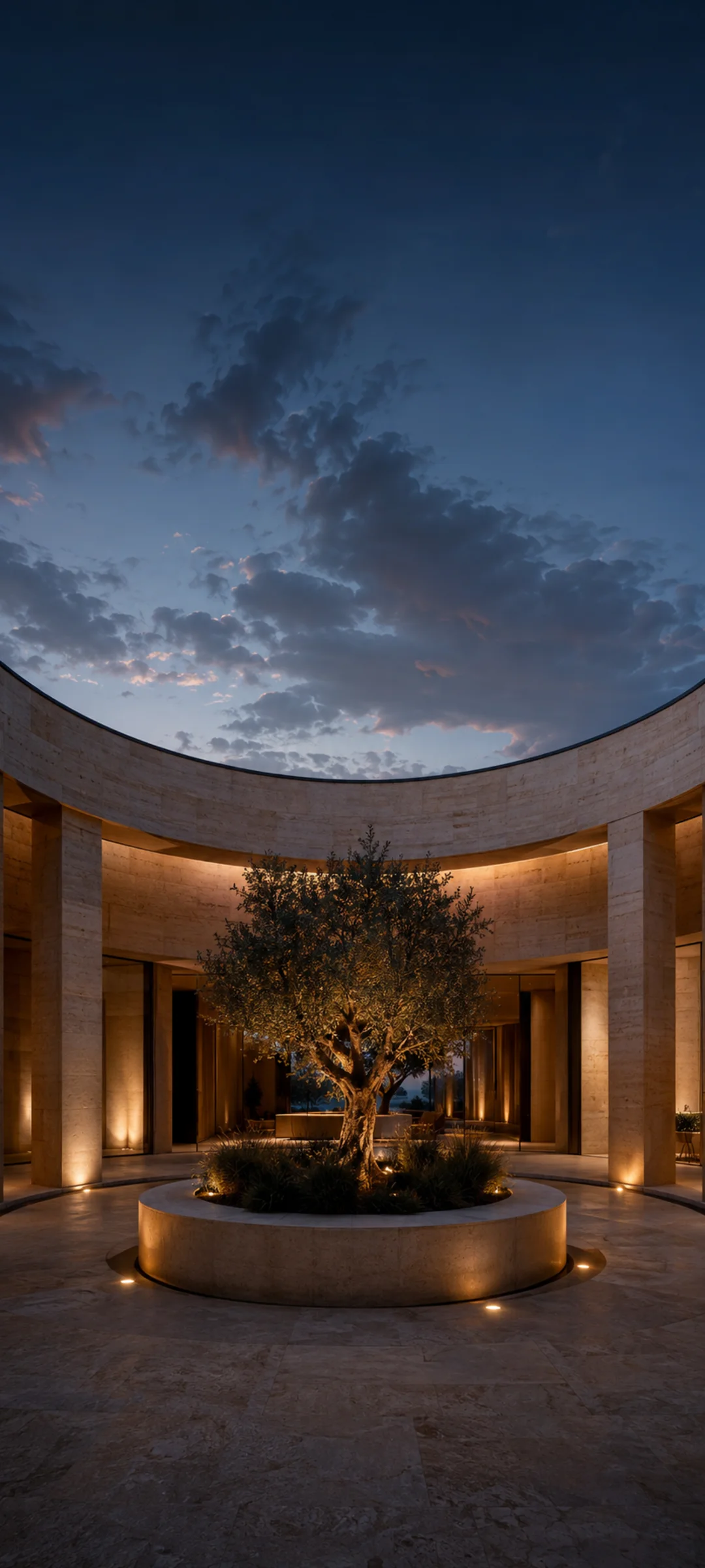 Travertine Courtyard Blue Hour