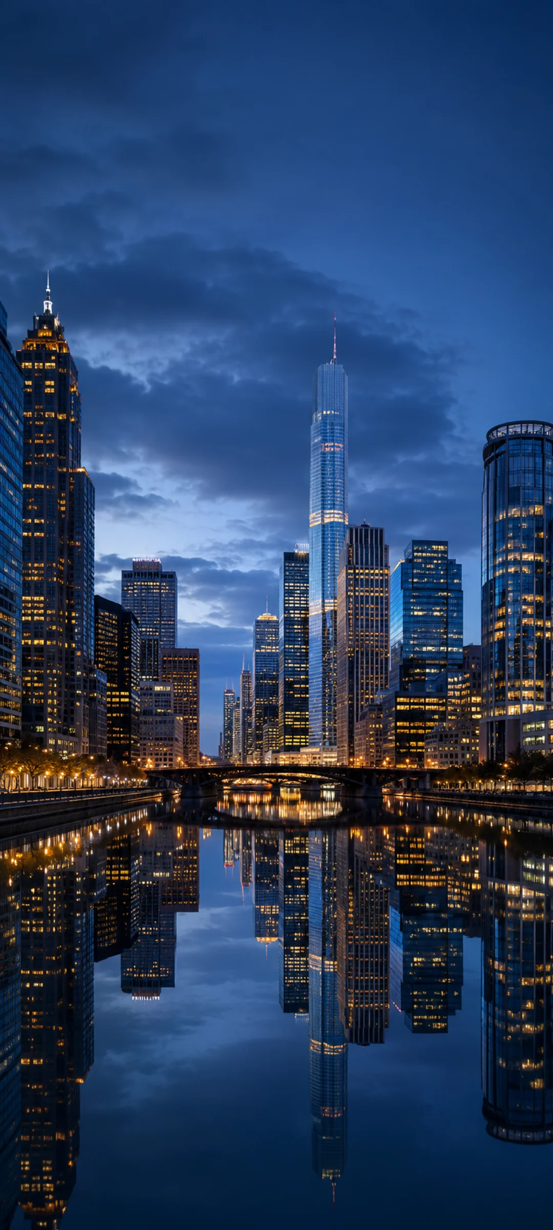 Blue Hour River Skyline