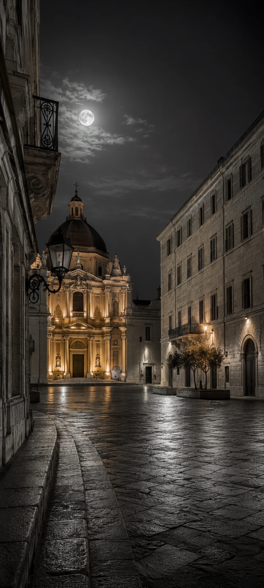 European Square Moonlit Monochrome