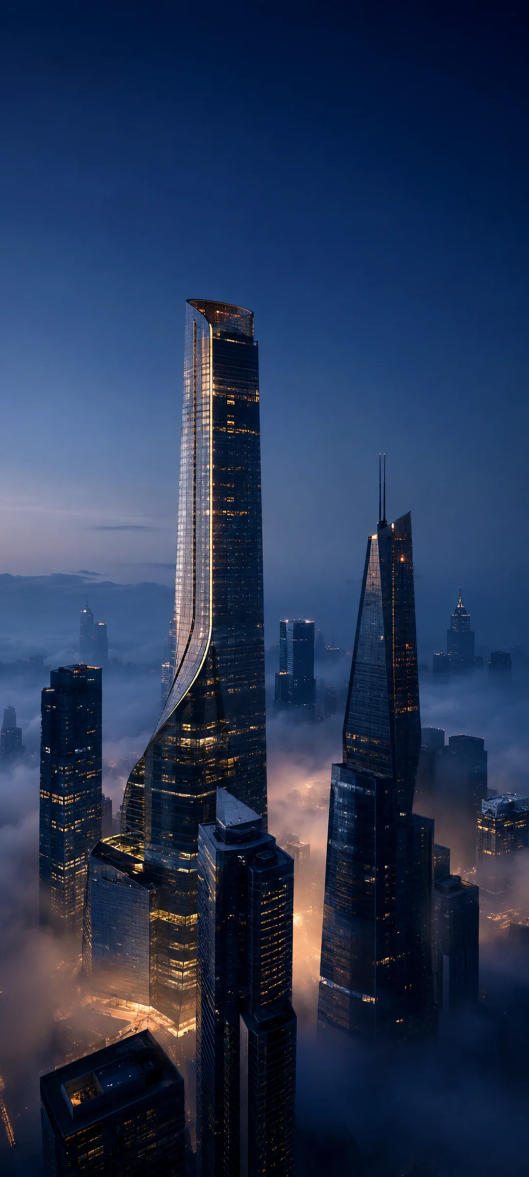 Futuristic Financial District Blue Hour