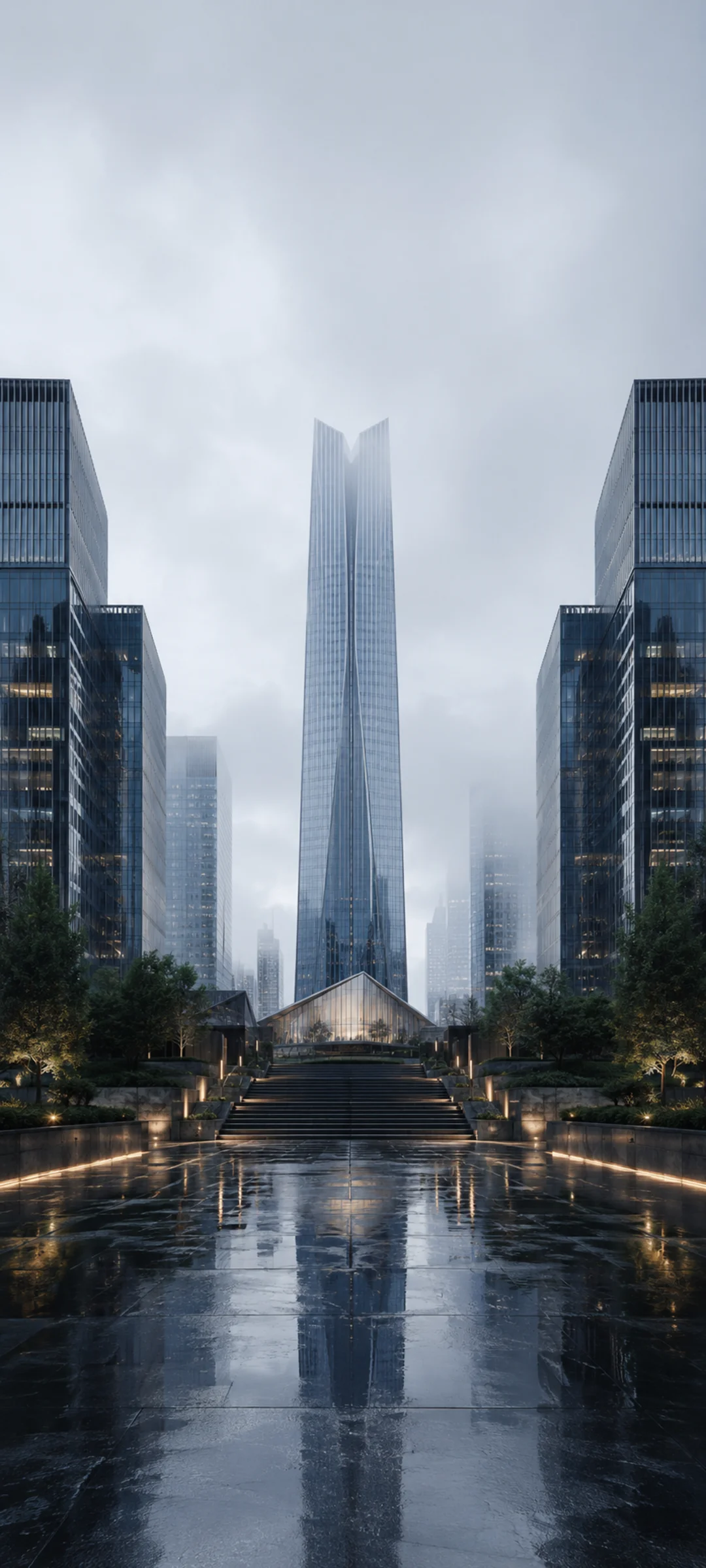 Futuristic Financial District Rain