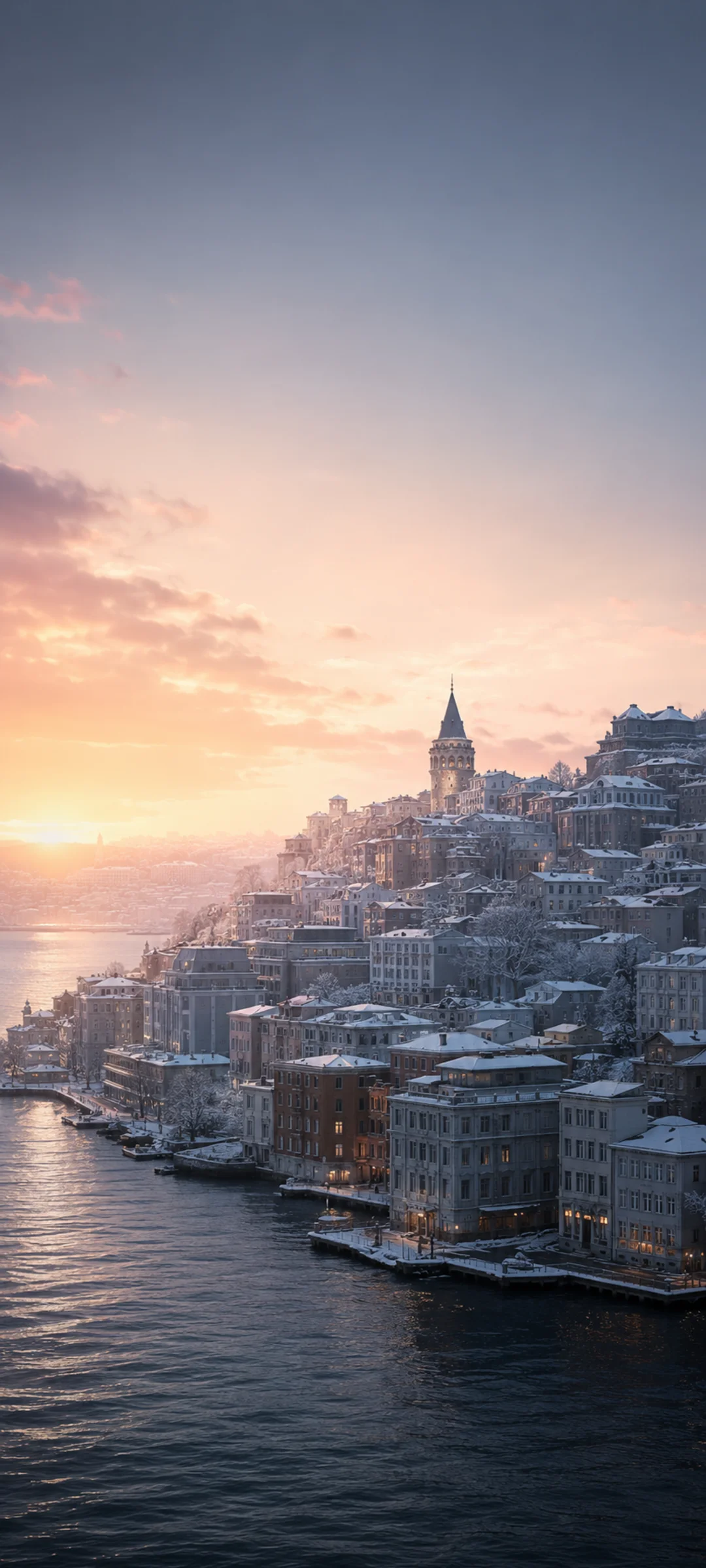 Istanbul Galata Snowy Golden Horn