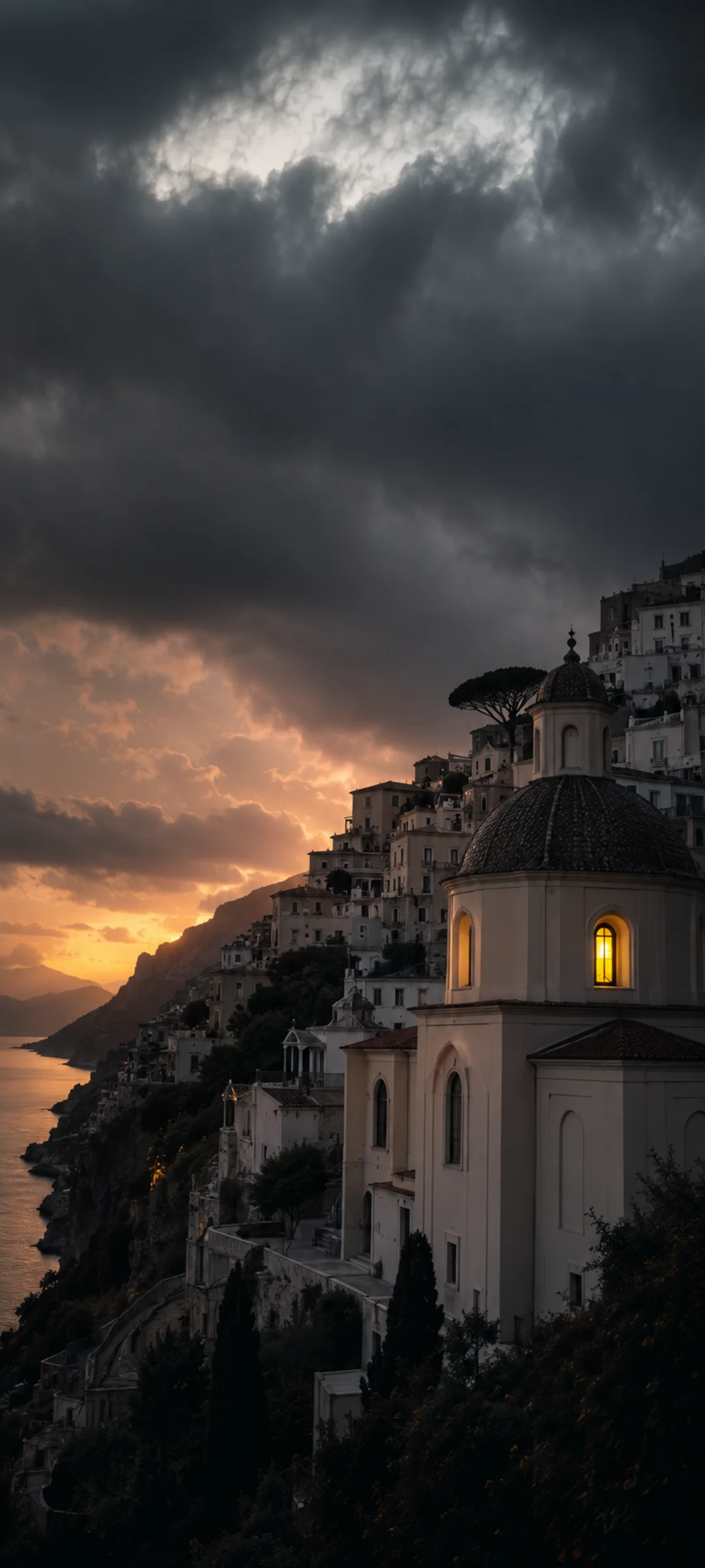 Stormlit Hillside Town