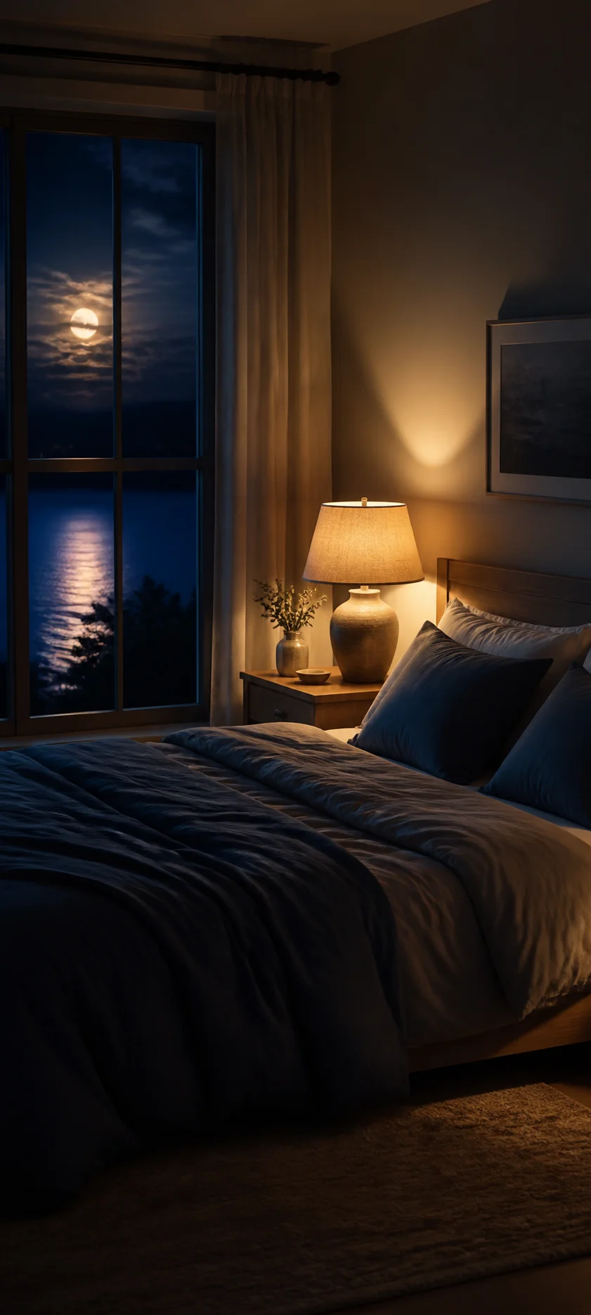 Blue Hour Moonlit Bedroom