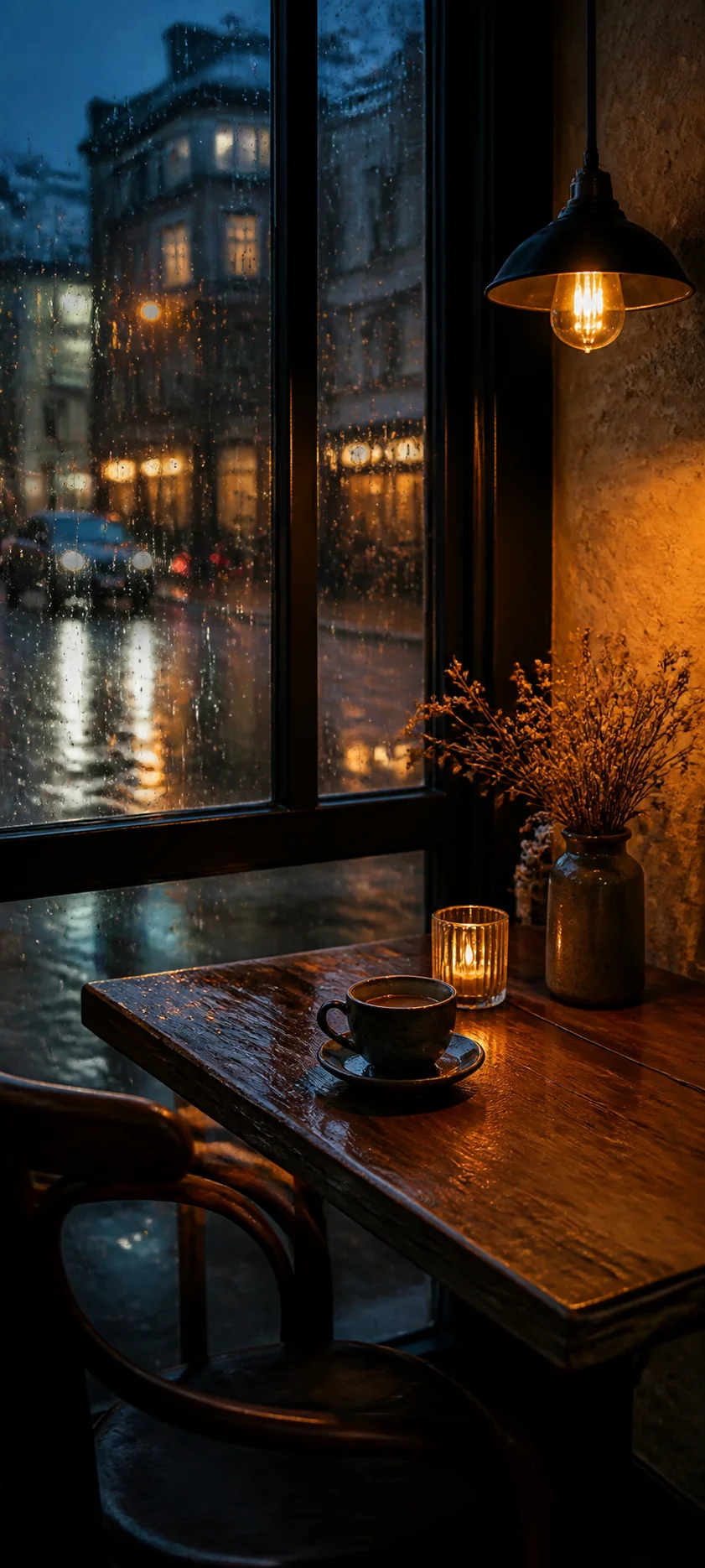 Blue Hour Rainy Caf