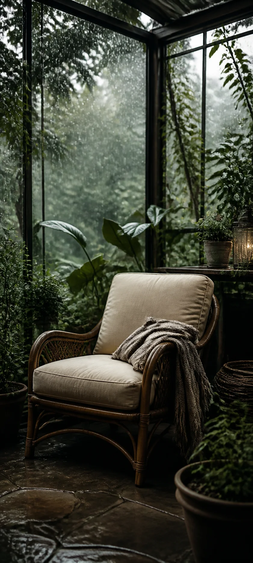 Cinematic Dawn Greenhouse Rain