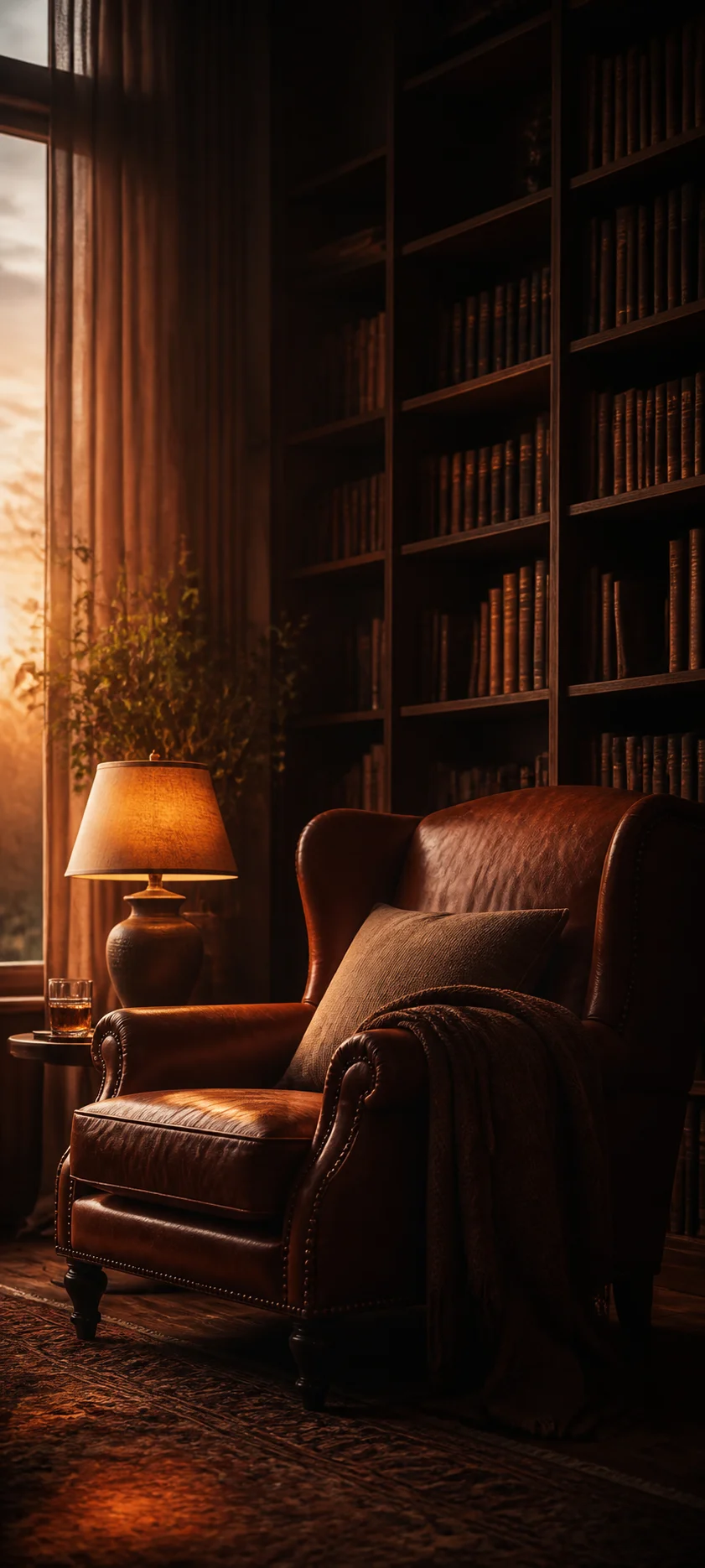 Cinematic Dawn Library Corner