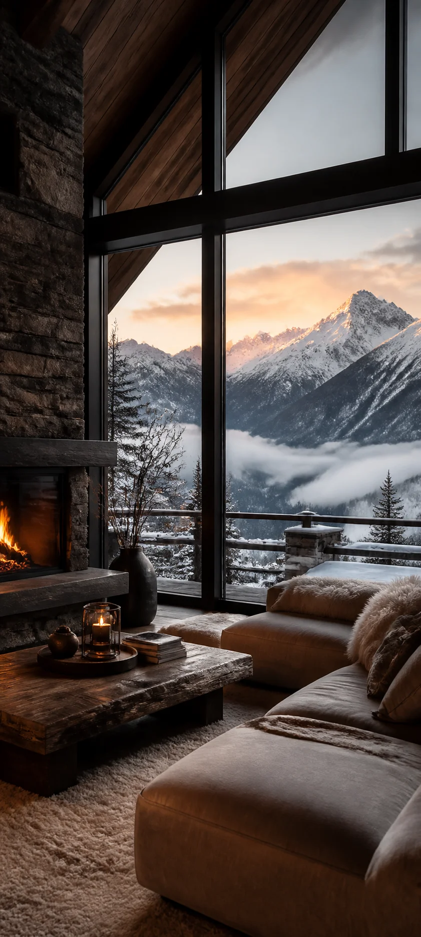 Cinematic Dawn Mountain Chalet