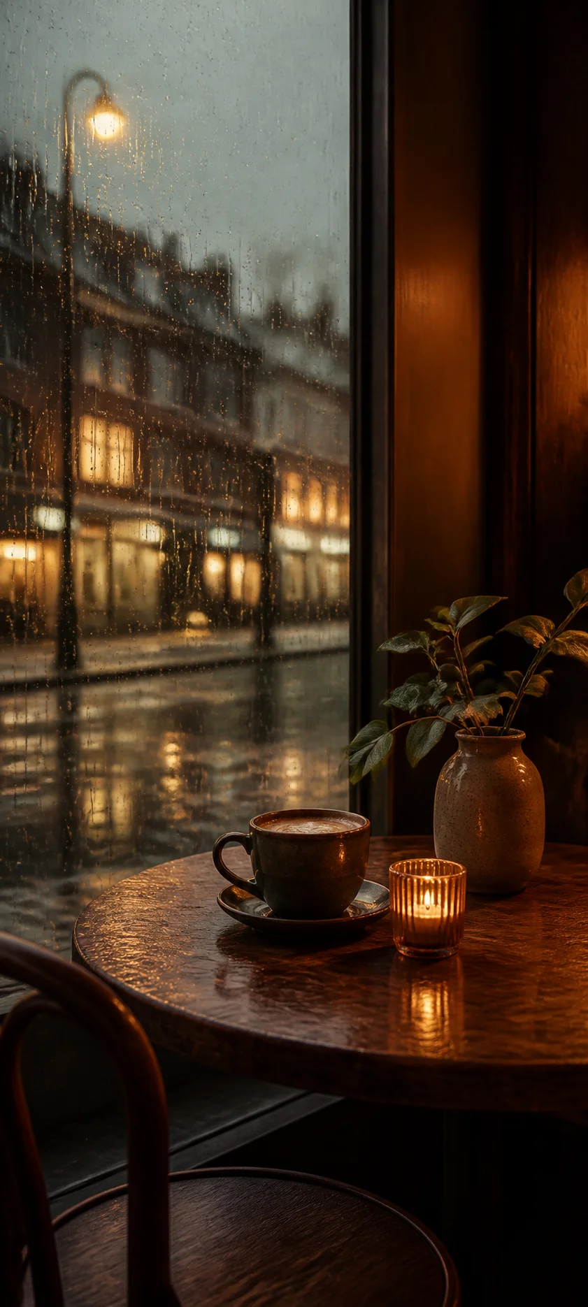 Cinematic Dawn Rainy Caf
