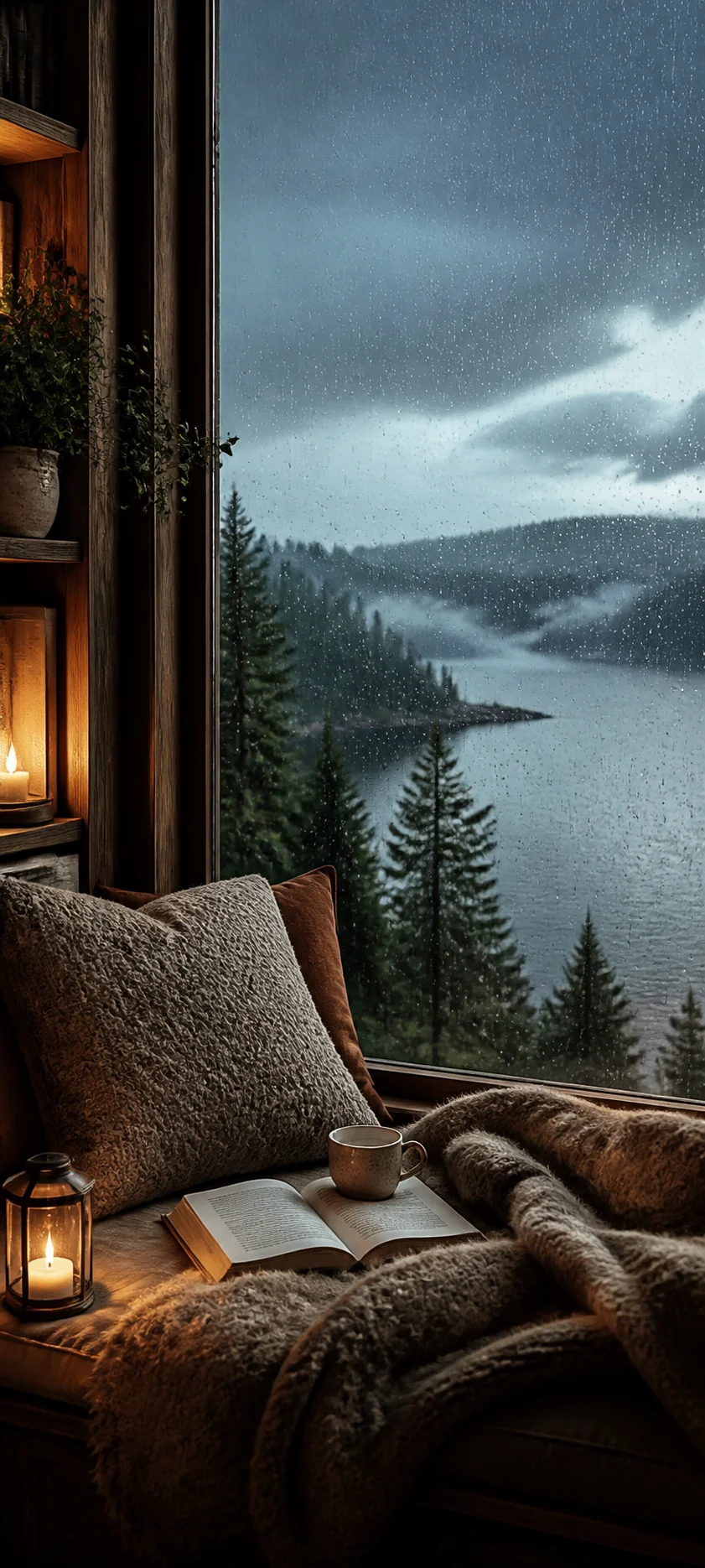 Cinematic Dawn Rainy Reading Nook