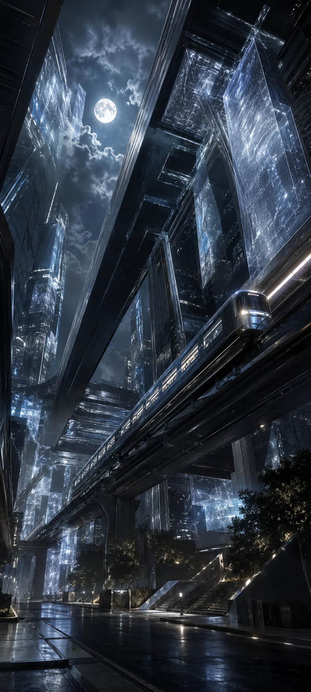 Moonlit Street Level Train
