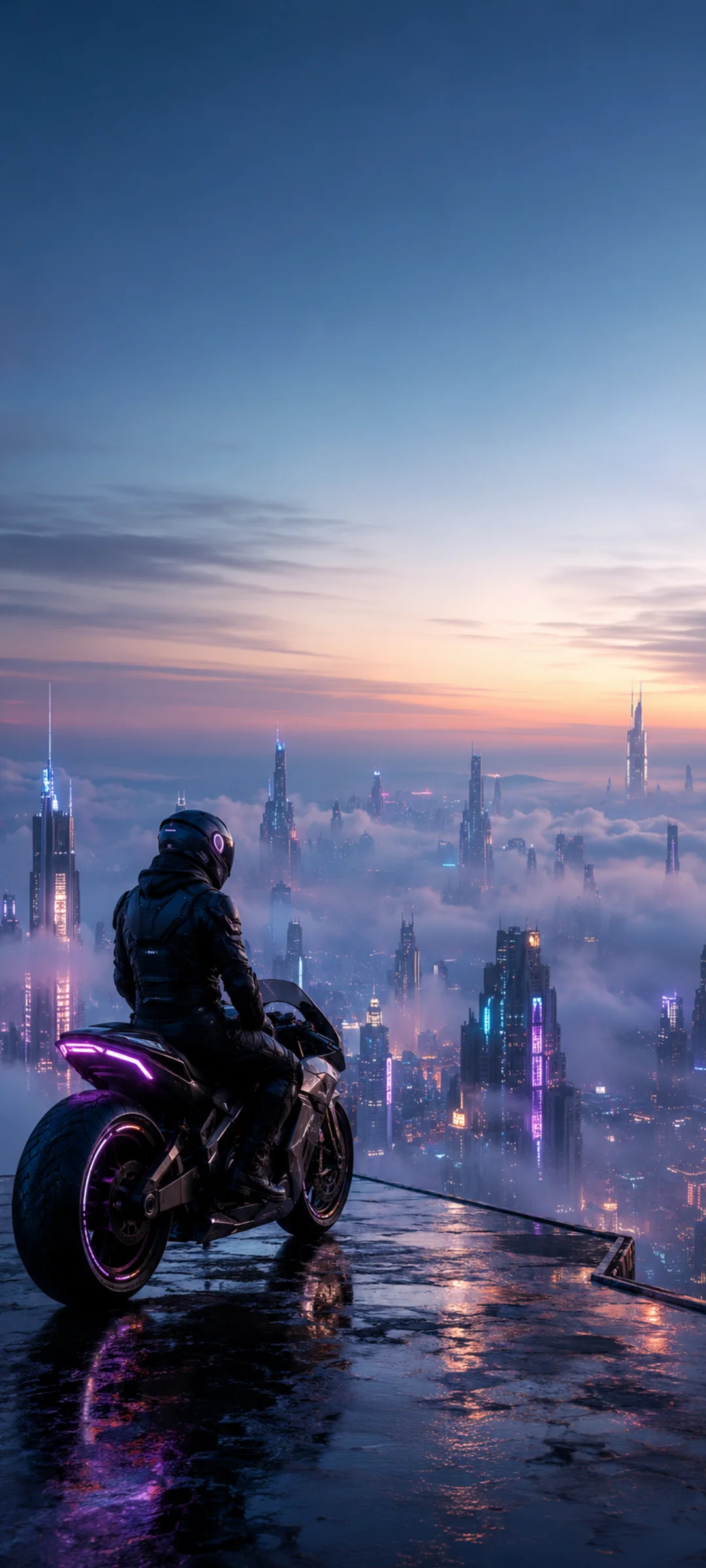 Motorcyclist Cyan Violet Fog