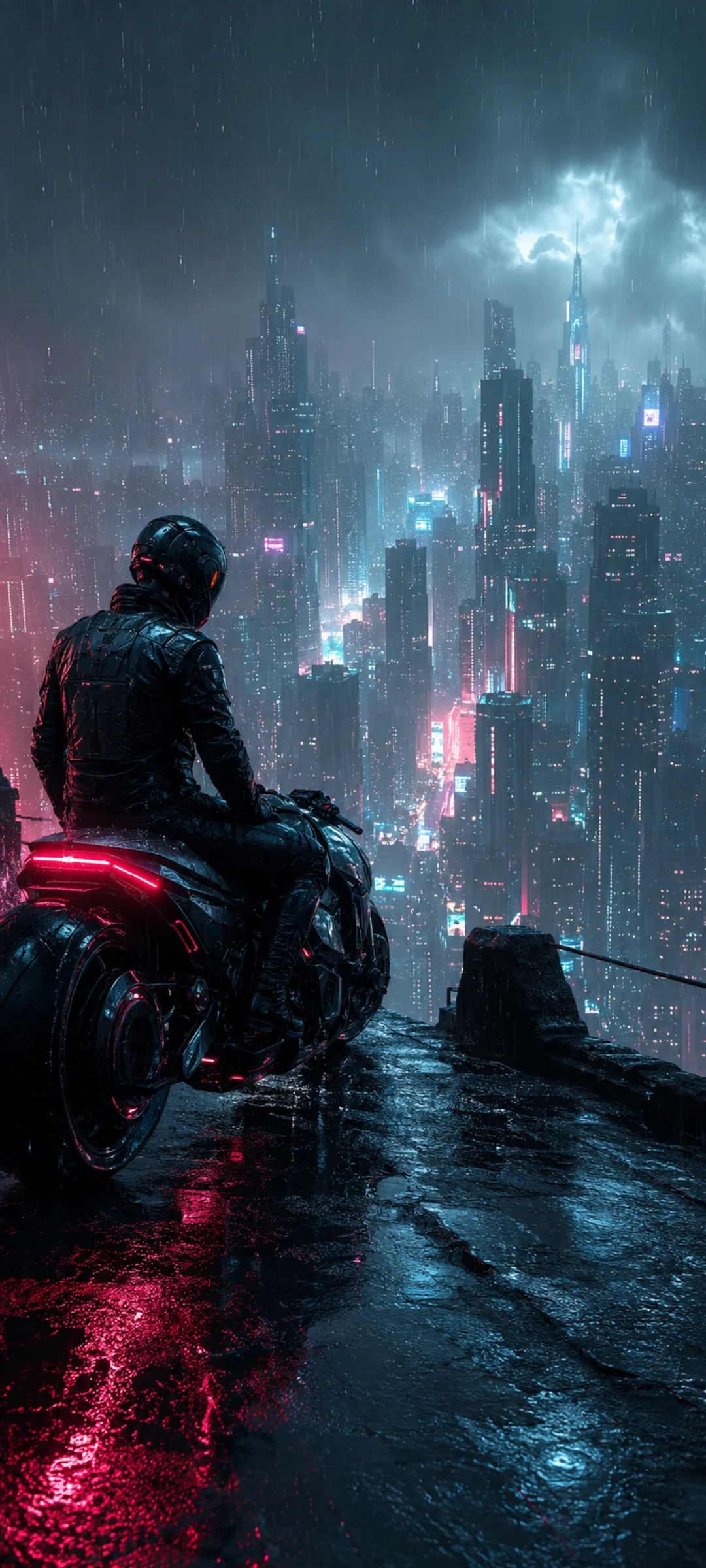 Motorcyclist Heavy Rain Overlook
