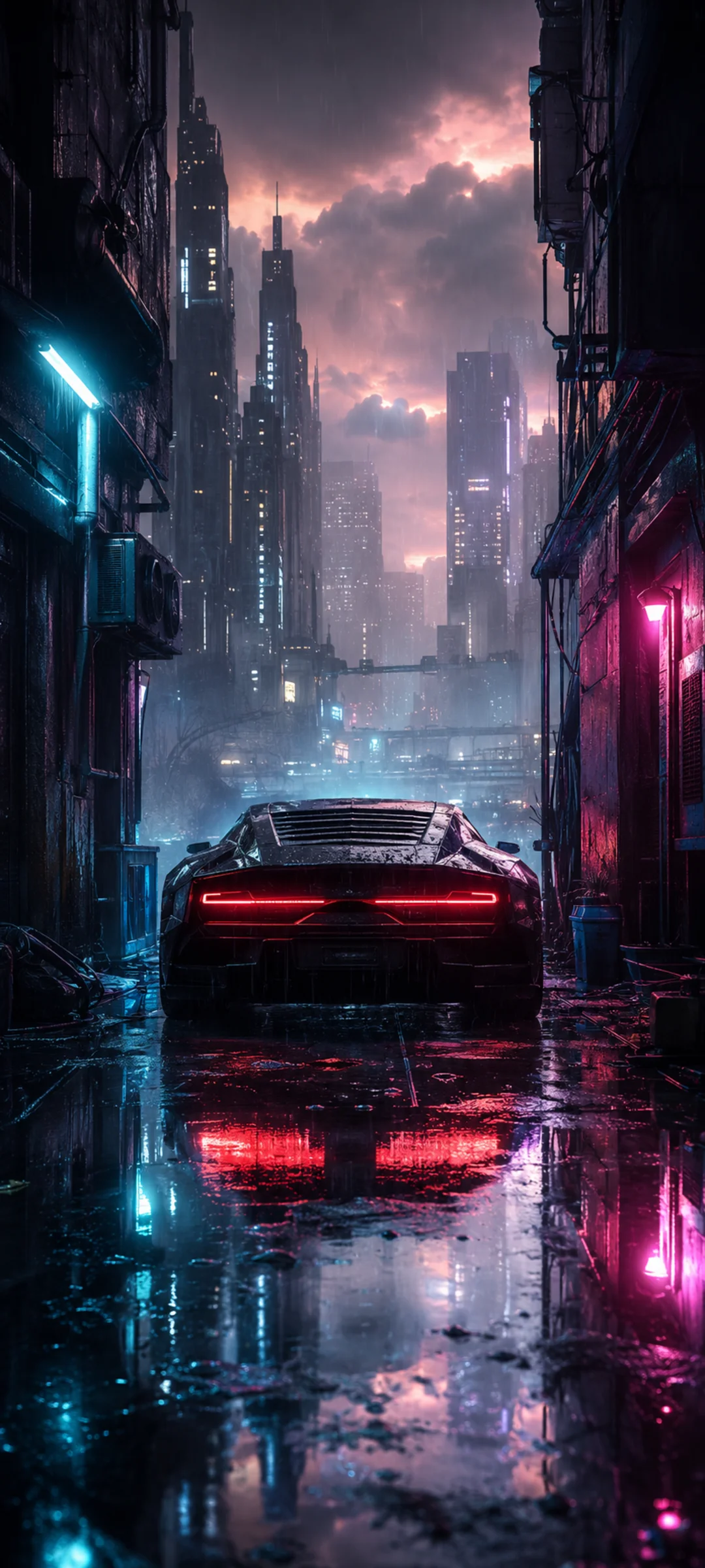 Rain Soaked Cyan Magenta Alley