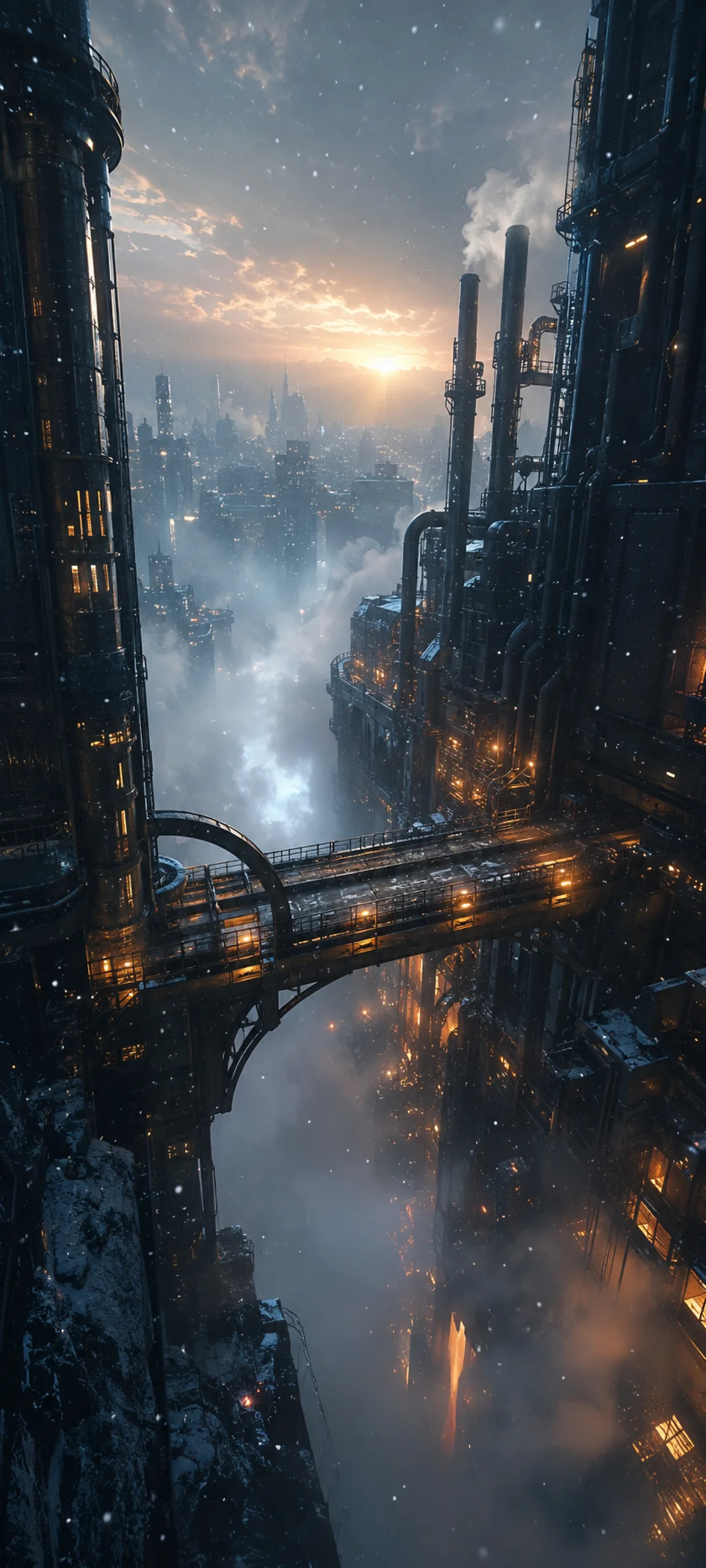 Snowfall Dawn Bridge