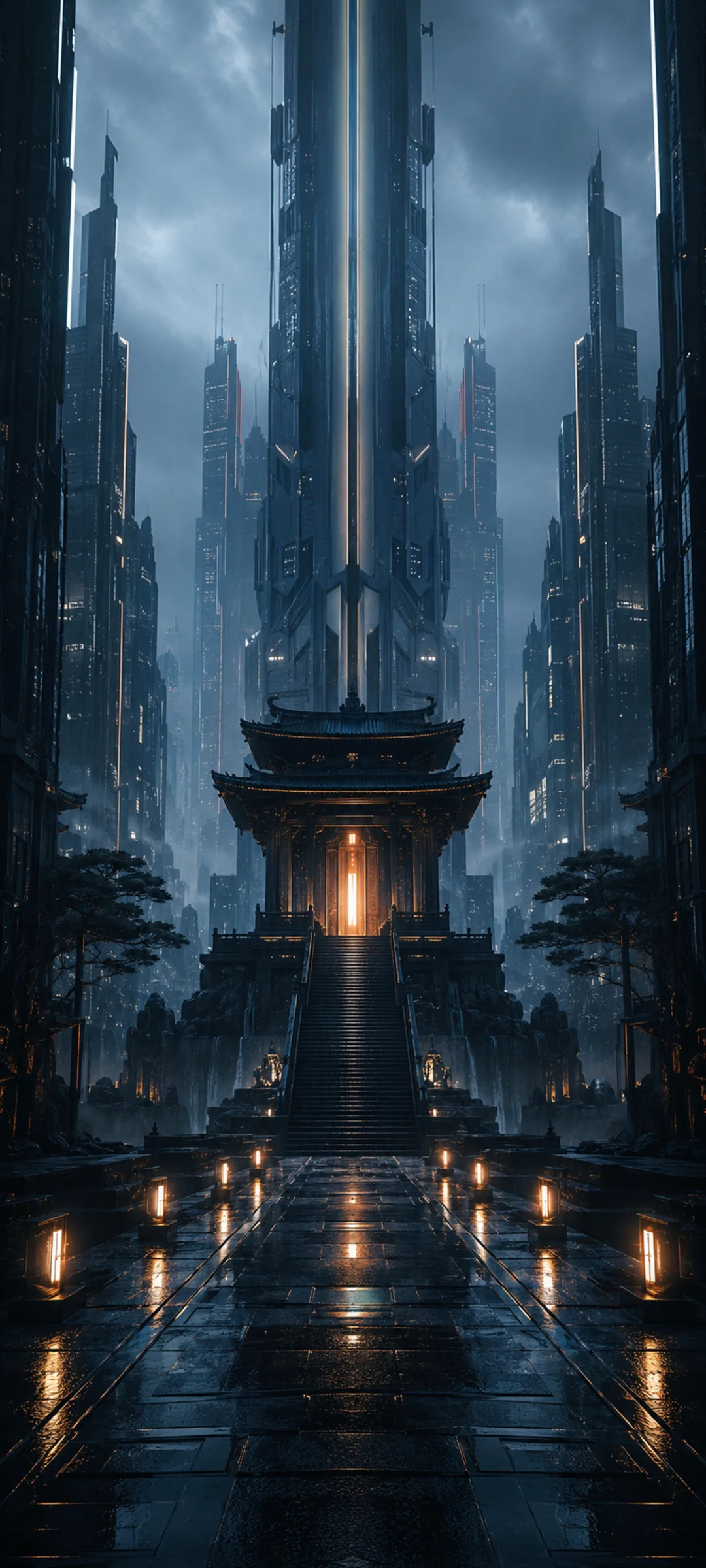 Temple Blue Hour Symmetry