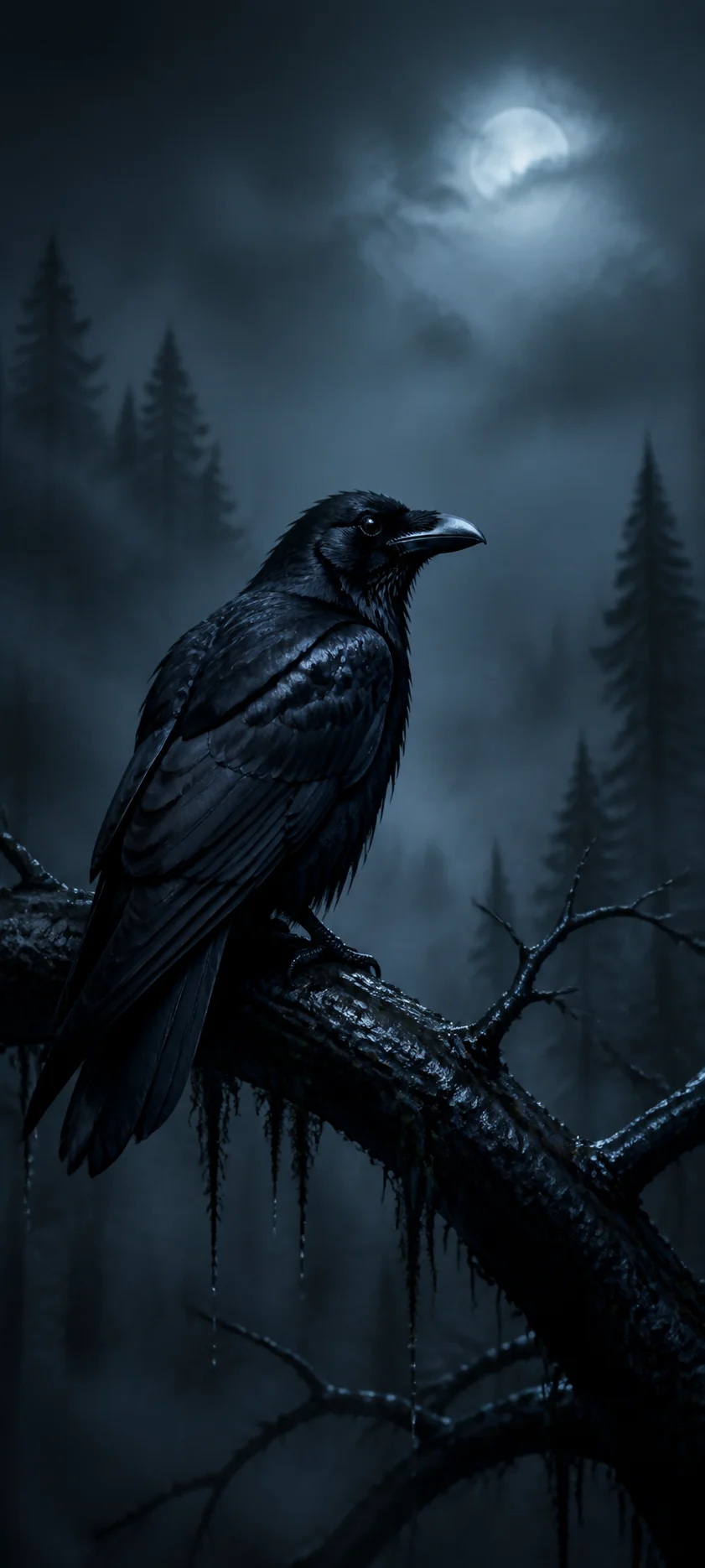 Moonlit Realm Raven In Fog