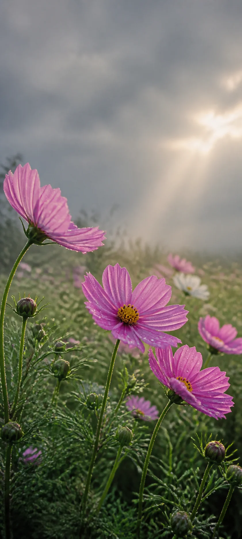 Pink Cosmos After Rain