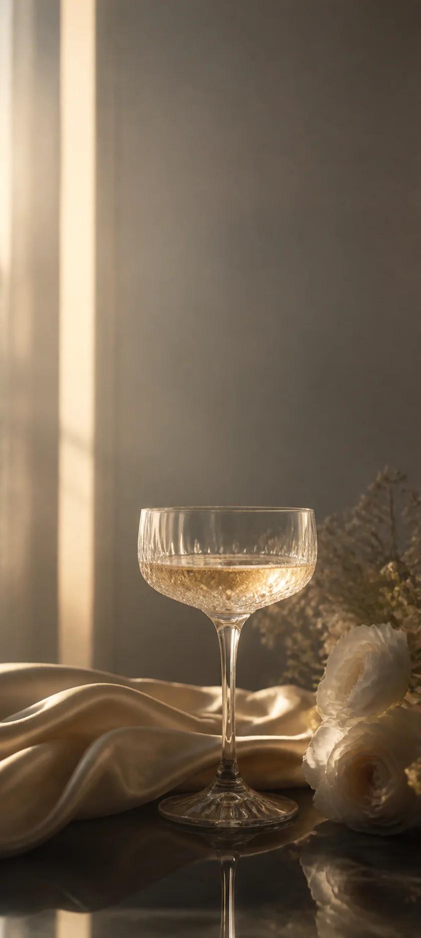 Cinematic Dawn Champagne Still Life
