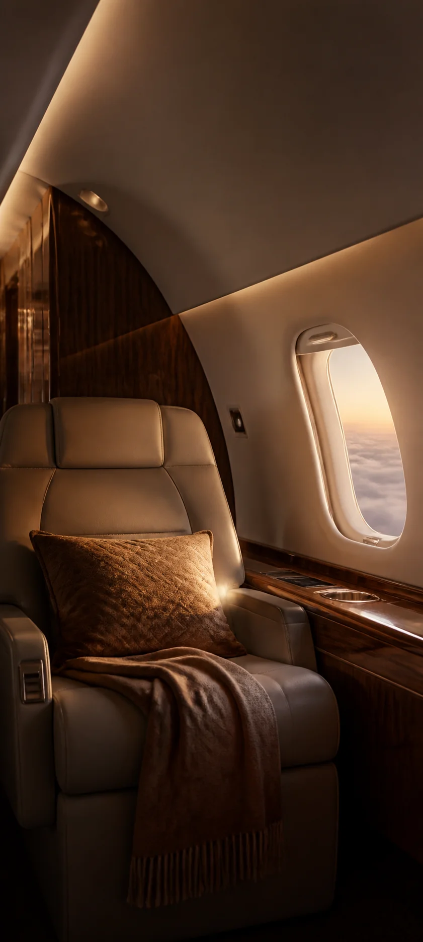 Cinematic Dawn Private Jet Cabin