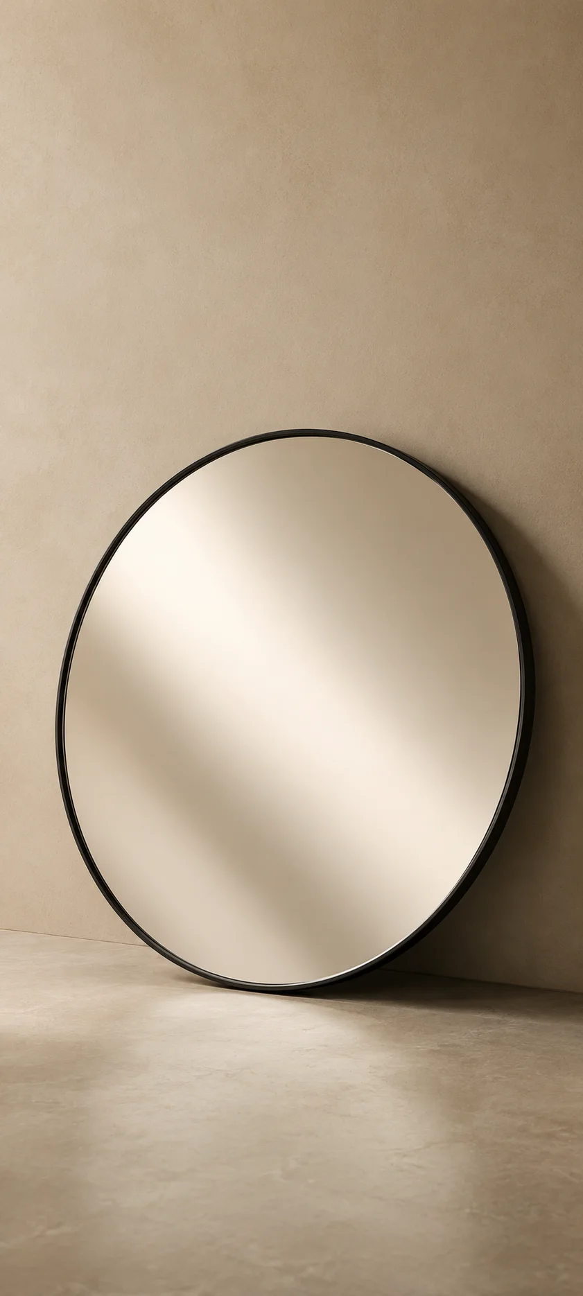 Round Mirror Beige Wall