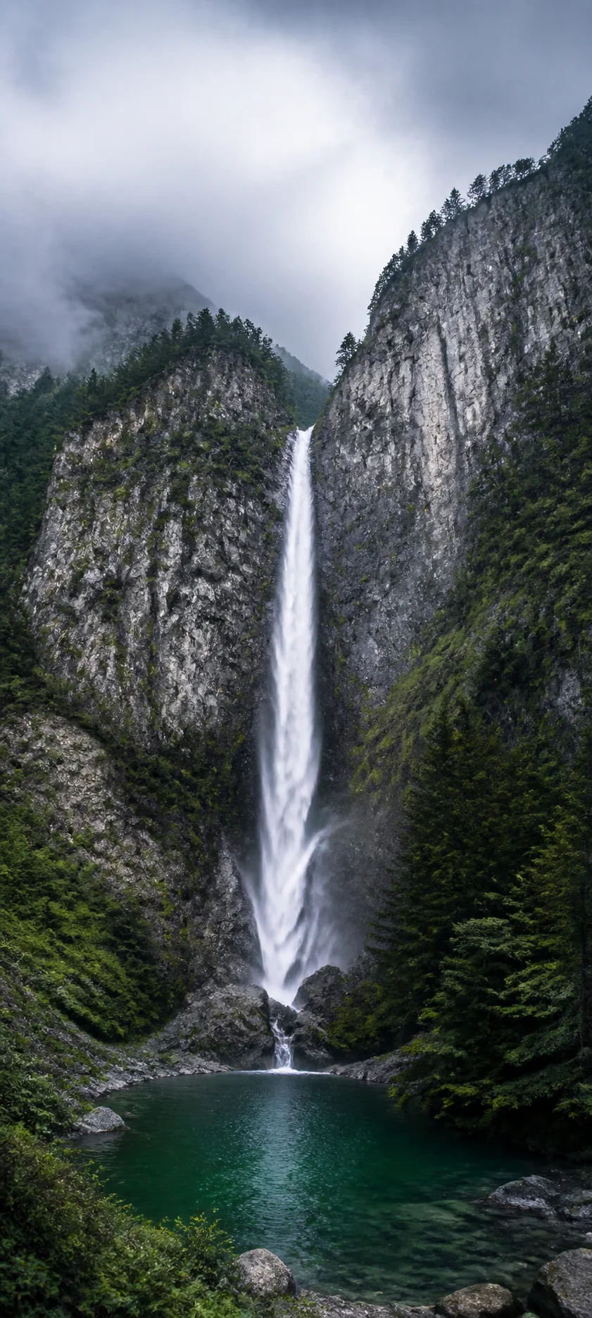 Waterfall Under Cliffs