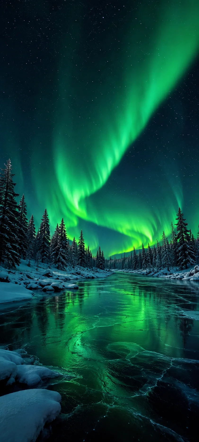 Aurora Over Frozen Lake