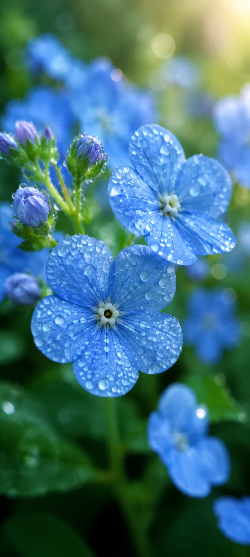 Blue Flowers Dew Macro