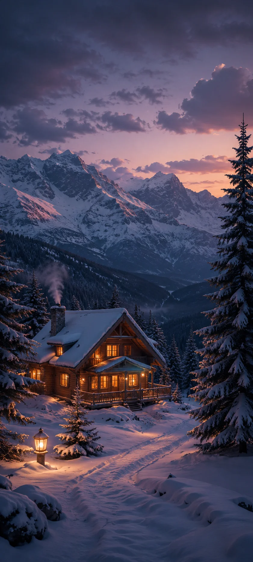Mountain Cabin at Dusk