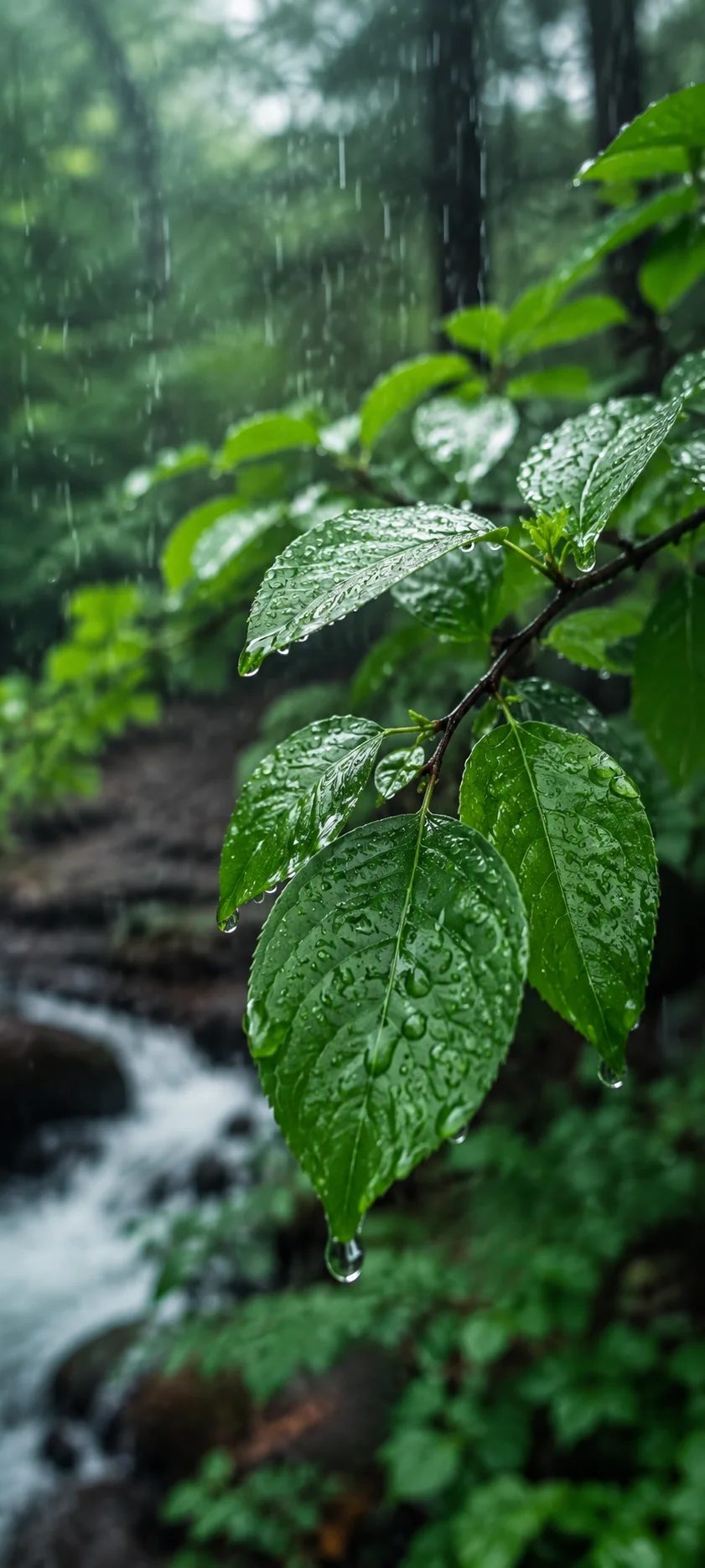 Rain Droplets on Leaves