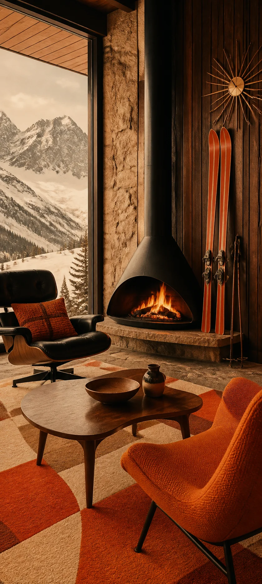 Authentic Print Vintage Ski Lodge