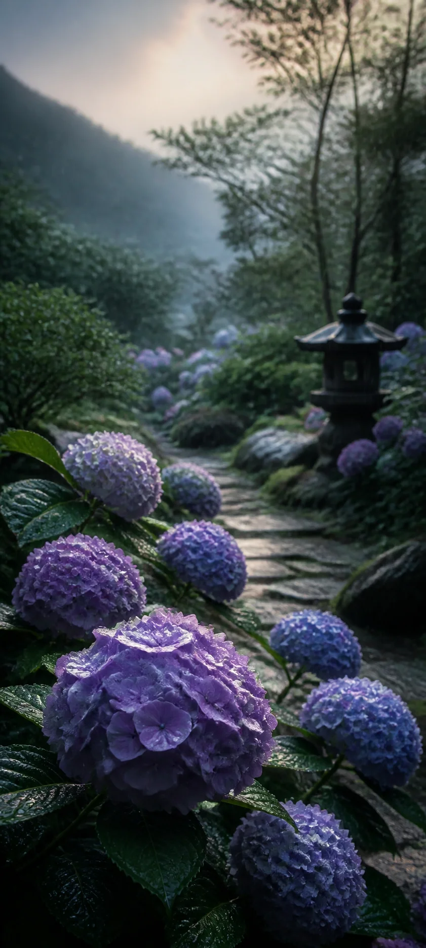 Cinematic Dawn April Rain Garden