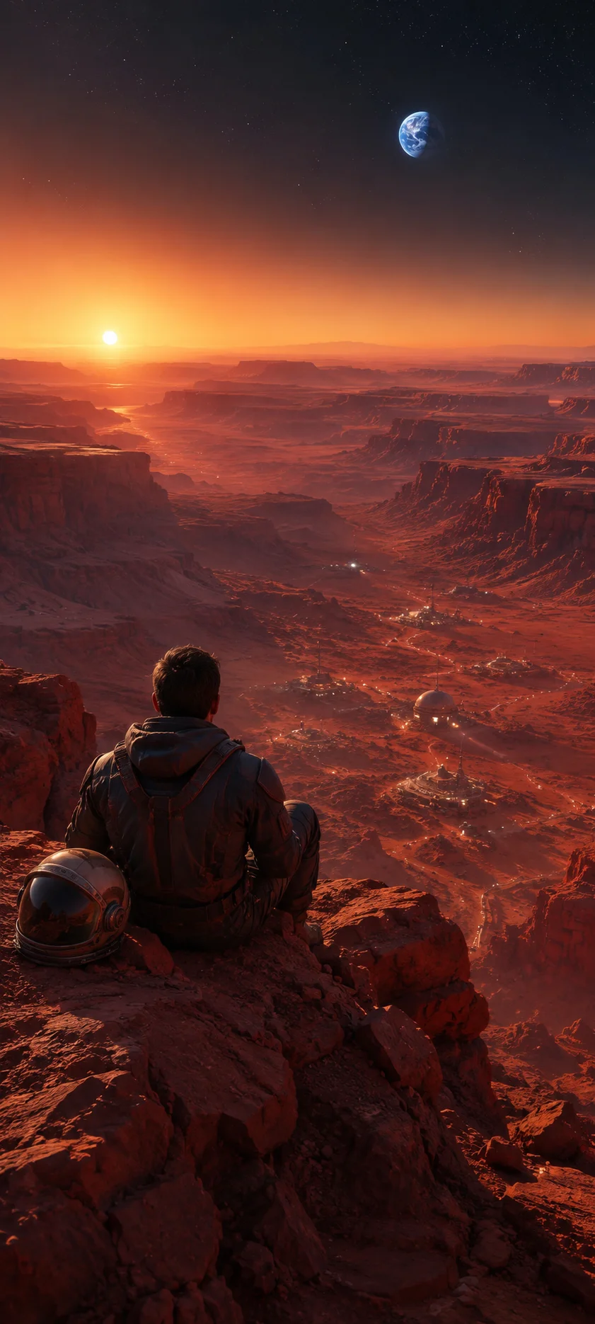 Astronaut on Mars Canyon Cliff