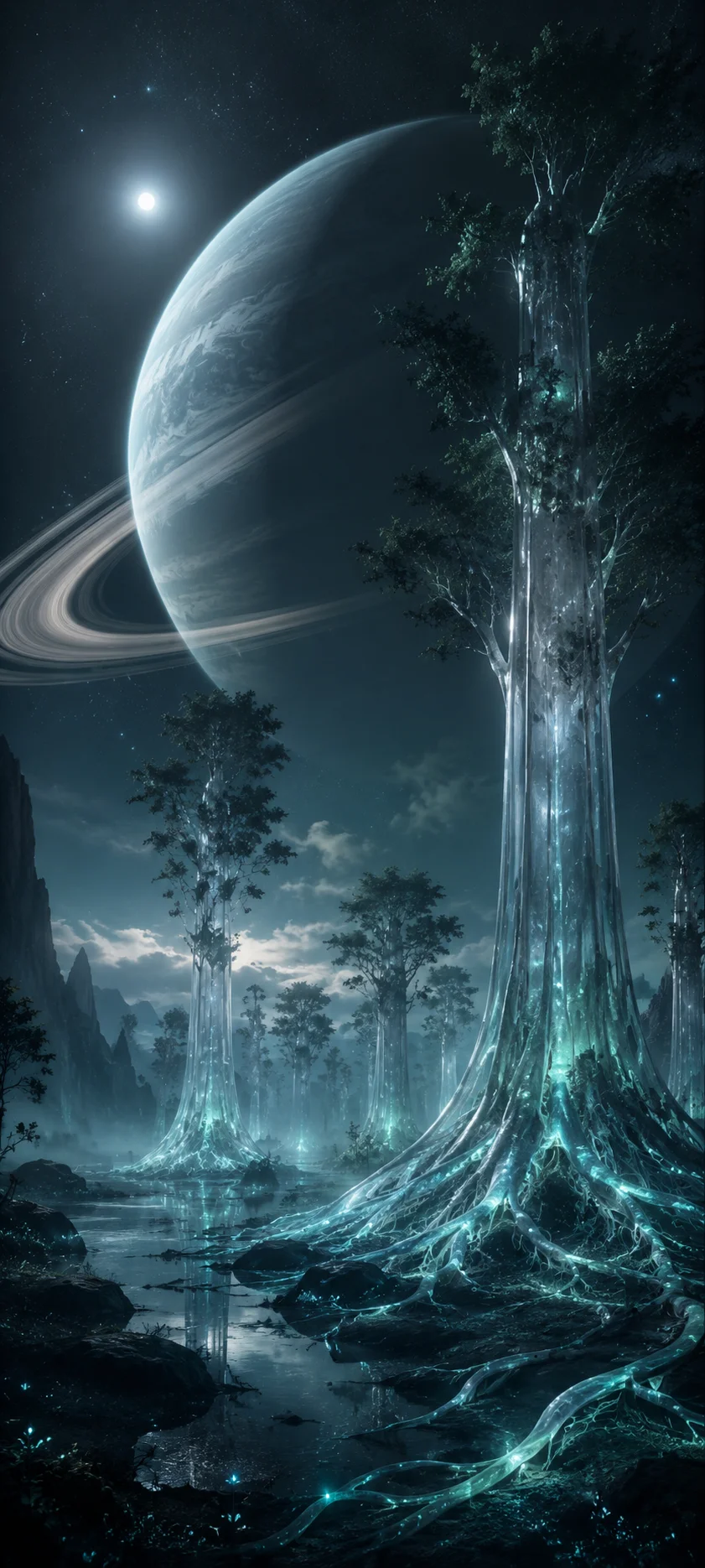 Bioluminescent Cosmic Tree Yggdrasil