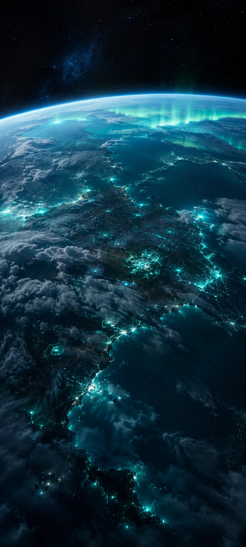 Earth Aurora Borealis & City Lights