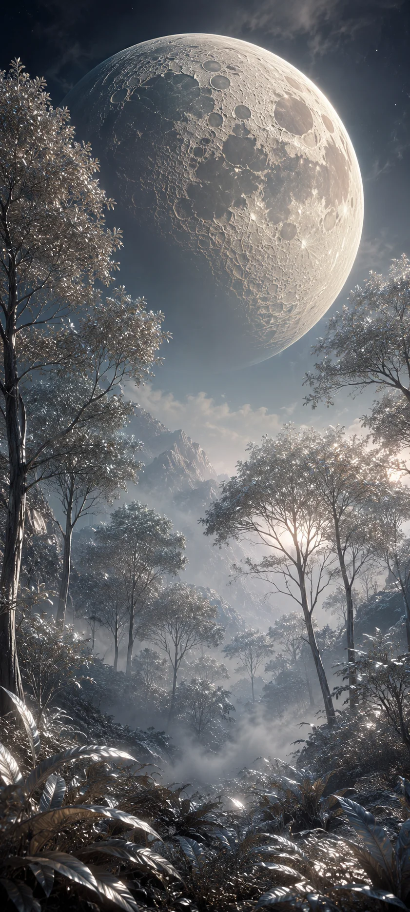 Giant Moon over Silver Forest